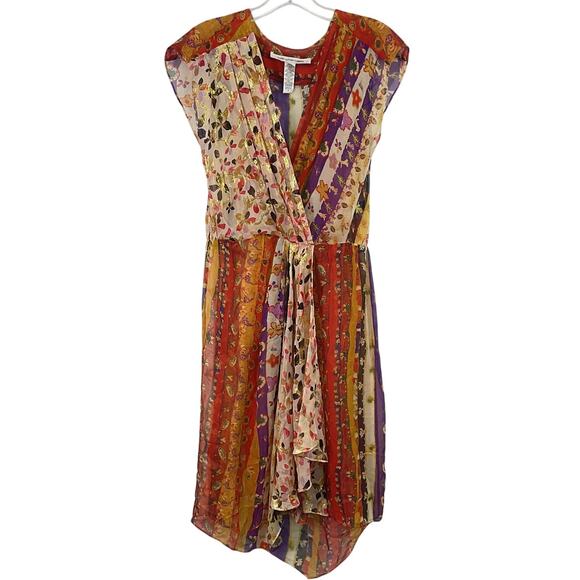 Diane Von Furstenberg Dresses & Skirts - Diane von Furstenberg Orange/Cream Floral Silk Faux-Wrap Dress Women’s Size 2